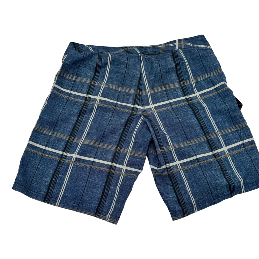 Mossimo Golf Shorts Mens 38 Blue Plaid Drawstring Cargo Casual Excellent
